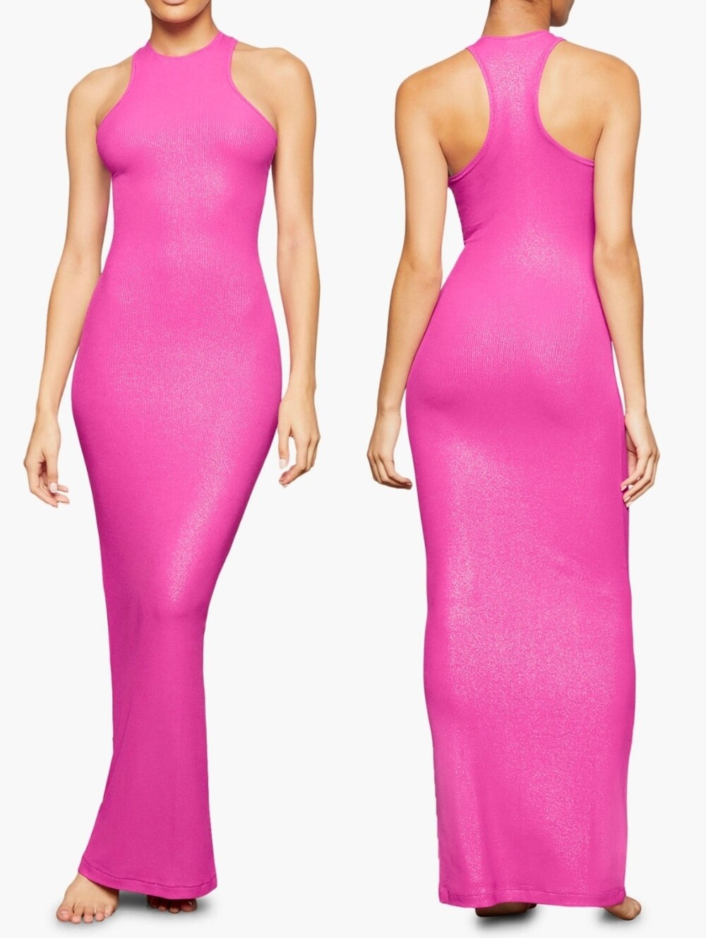 SKIMS Pink Soft Lounge Shimmer Racerback Stretch Maxi Dress